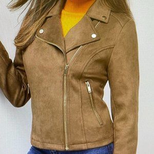 New York and Company  Faux-Suede Moto Jacket, Modern Mocha Size XS